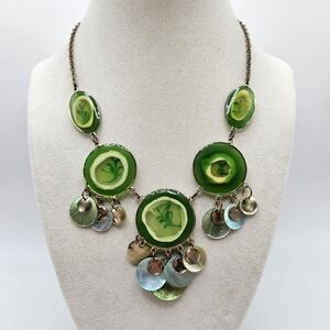 VINTAGE Yousi You & I Unique Green Silver Tone Beaded Necklace